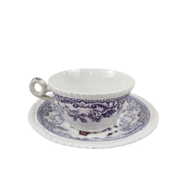 Copeland Spode Mayflower Tea Cup Saucer Set Floral Lavender Border England - Picture 2 of 10